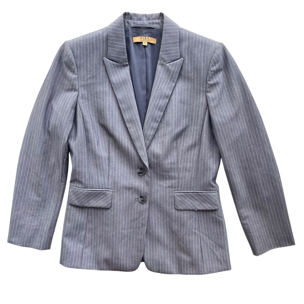 Alex Marie Womens 8 Gray Wt Pinstripe 2 Button Peak Collar Lined Blazer 99ALM292